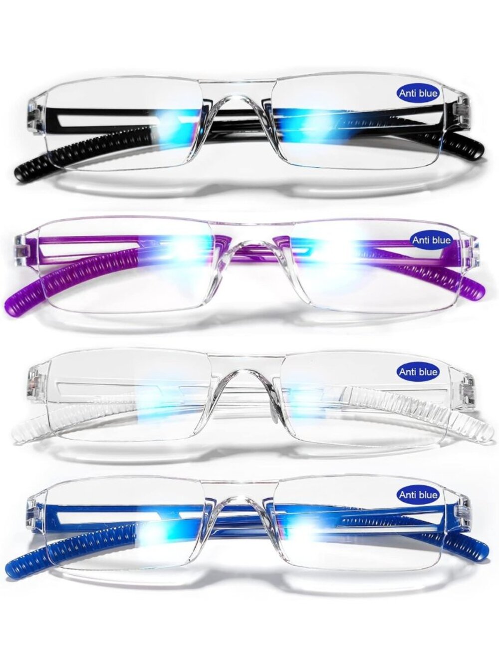 Lightweight Blue Light Blocking Reading Glasses for Men & Women - 4 Pack